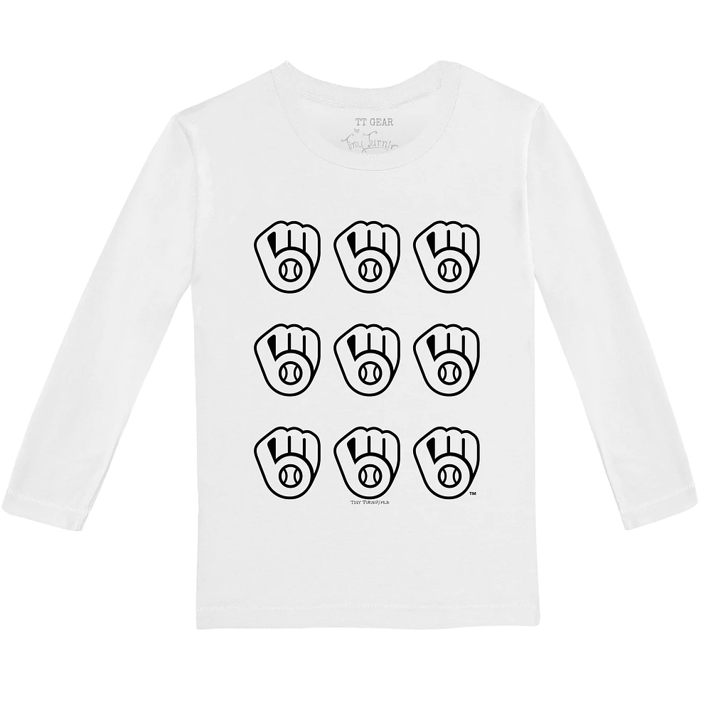 Toddler Tiny Turnip White Milwaukee Brewers Logo Grid Long Sleeve T-Shirt