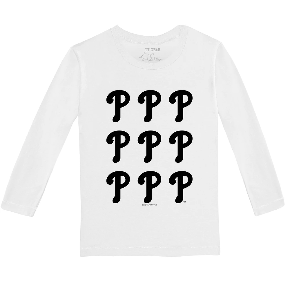 Toddler Tiny Turnip White Philadelphia Phillies Logo Grid Long Sleeve T-Shirt