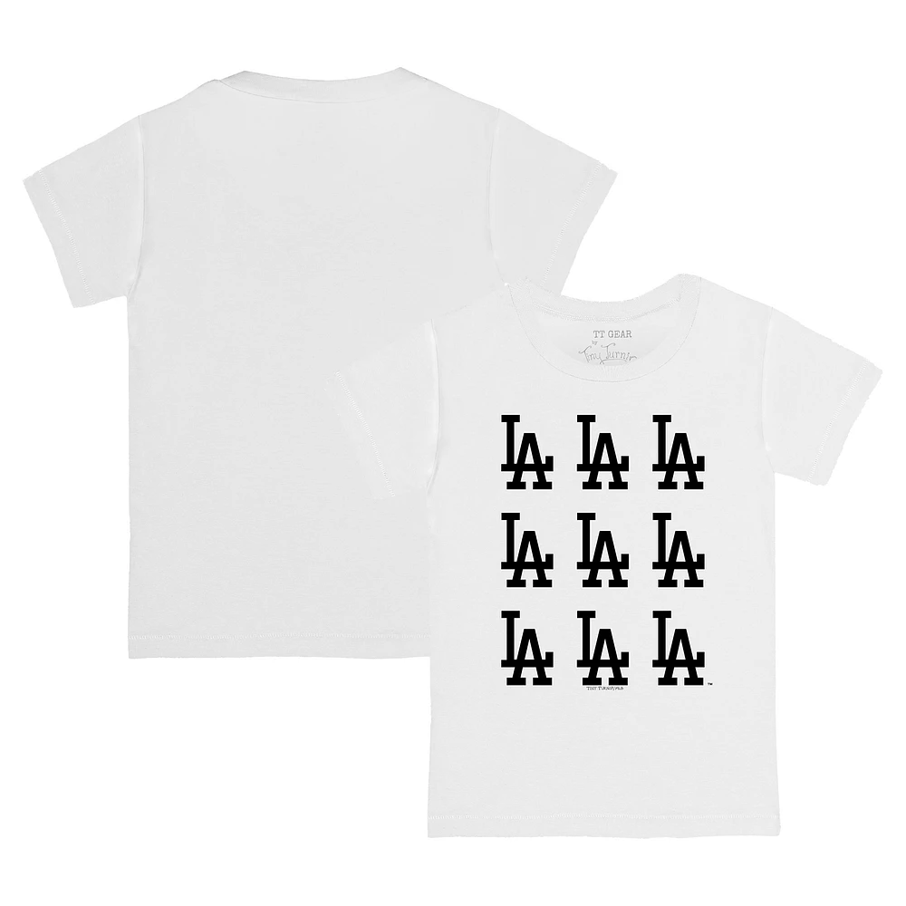 Girls Toddler Tiny Turnip White Los Angeles Dodgers Logo Grid T-Shirt