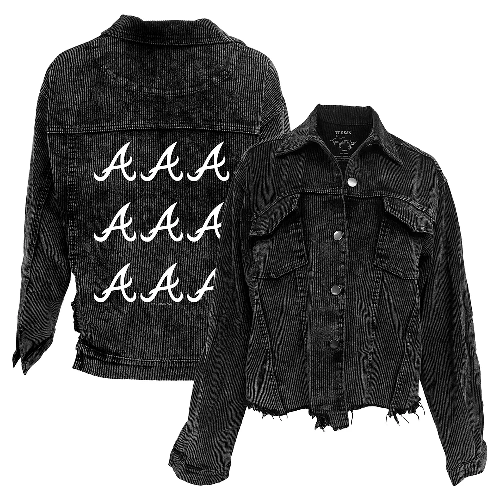 Women's Tiny Turnip Black Atlanta Braves Logo Grid Corduroy Button-Up Jacket