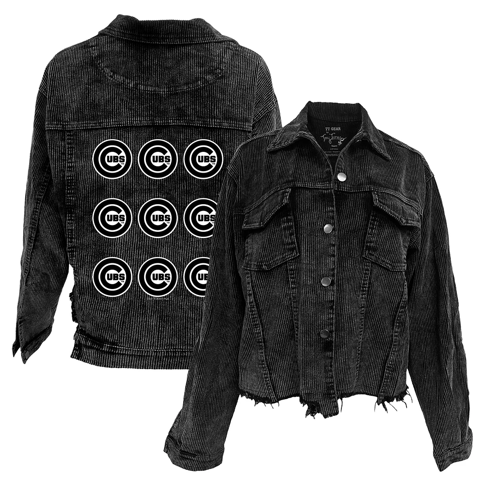 Women's Tiny Turnip Black Chicago Cubs Logo Grid Corduroy Button-Up Jacket