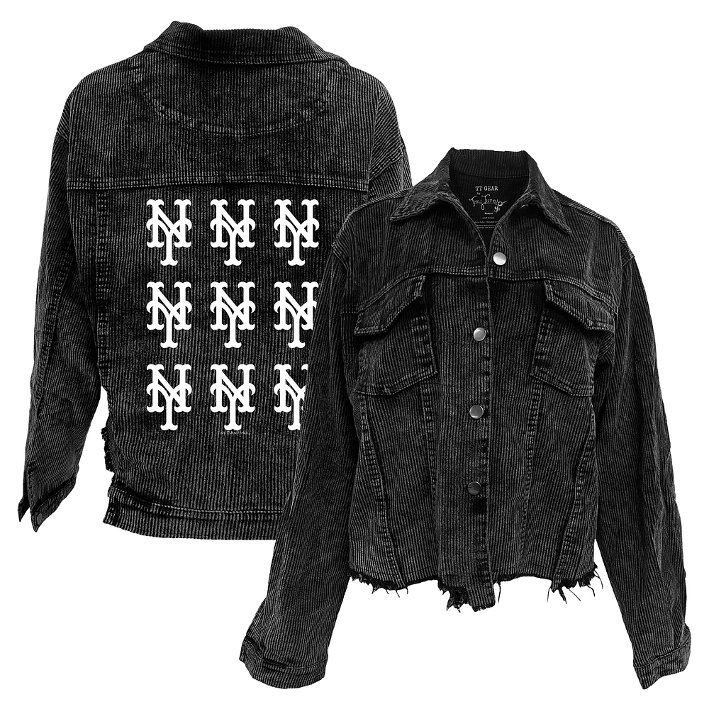 Women's Tiny Turnip Black New York Mets Logo Grid Corduroy Button-Up Jacket