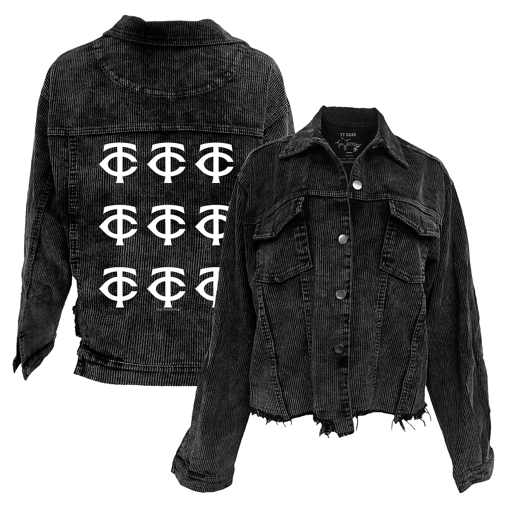 Women's Tiny Turnip Black Minnesota Twins Logo Grid Corduroy Button-Up Jacket
