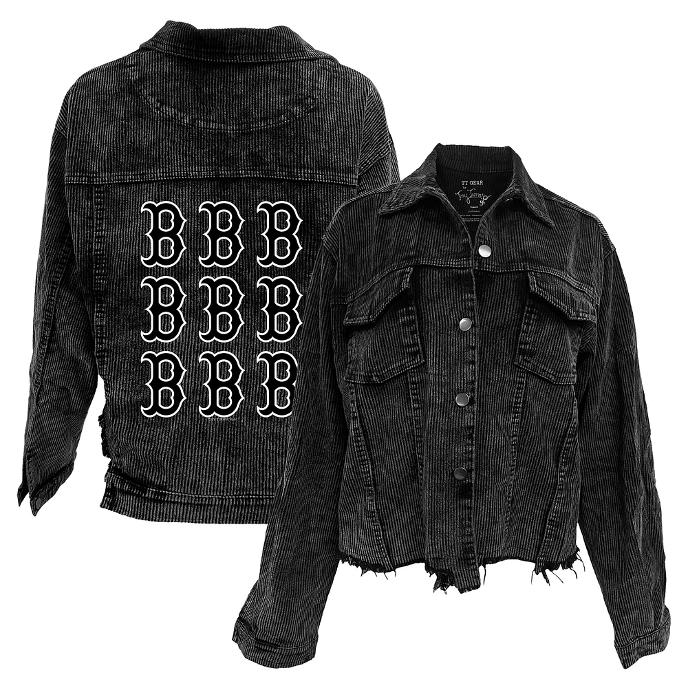 Women's Tiny Turnip Black Boston Red Sox Logo Grid Corduroy Button-Up Jacket