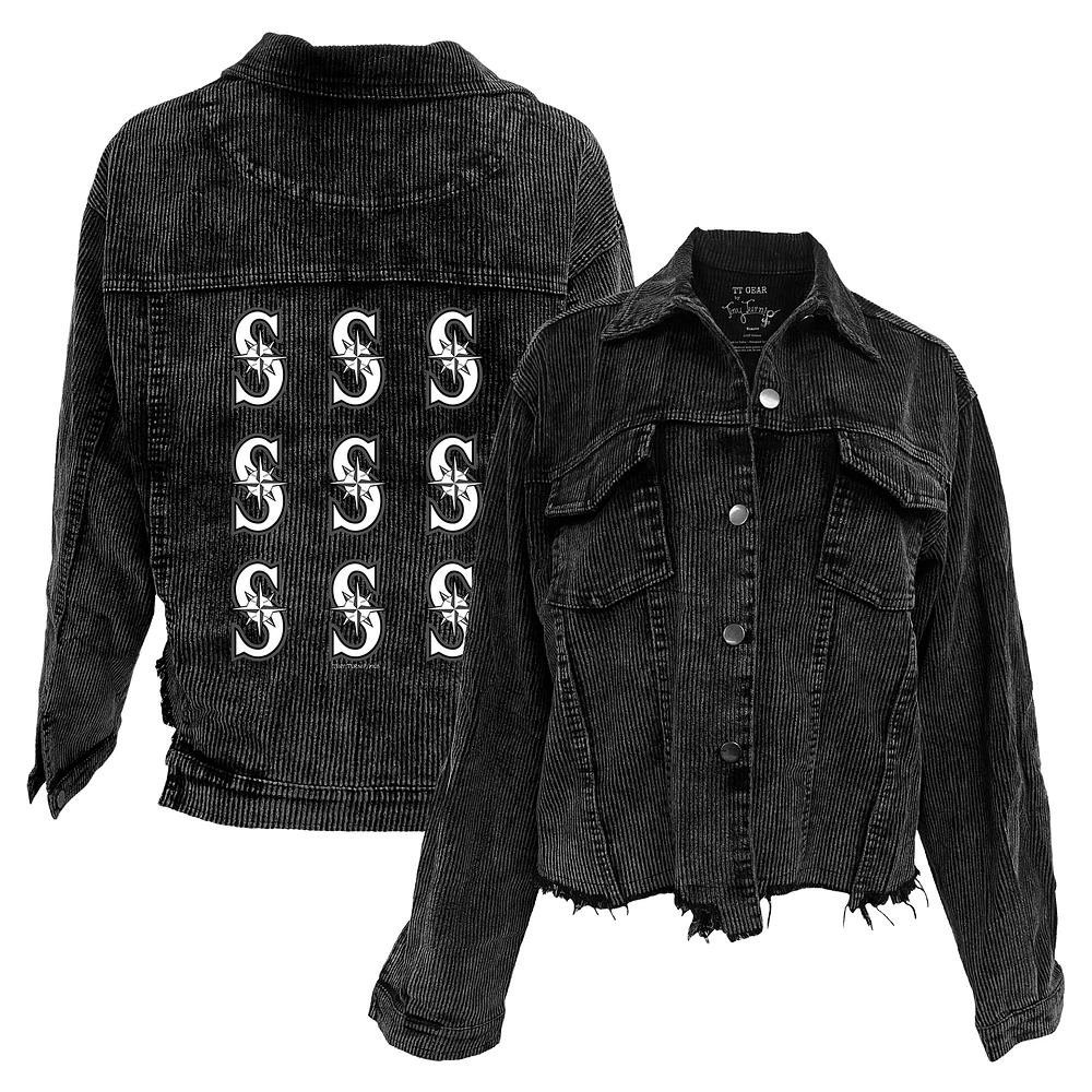 Women's Tiny Turnip Black Seattle Mariners Logo Grid Corduroy Button-Up Jacket