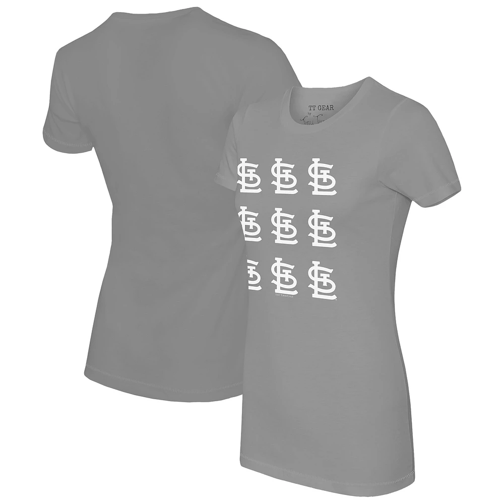 Women's Tiny Turnip Gray St. Louis Cardinals Logo Grid T-Shirt