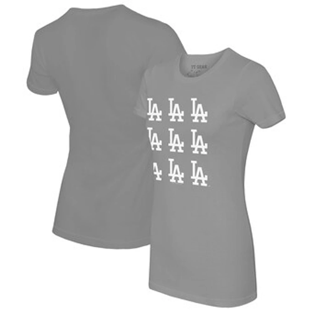 Women's Tiny Turnip Gray Los Angeles Dodgers Logo Grid T-Shirt