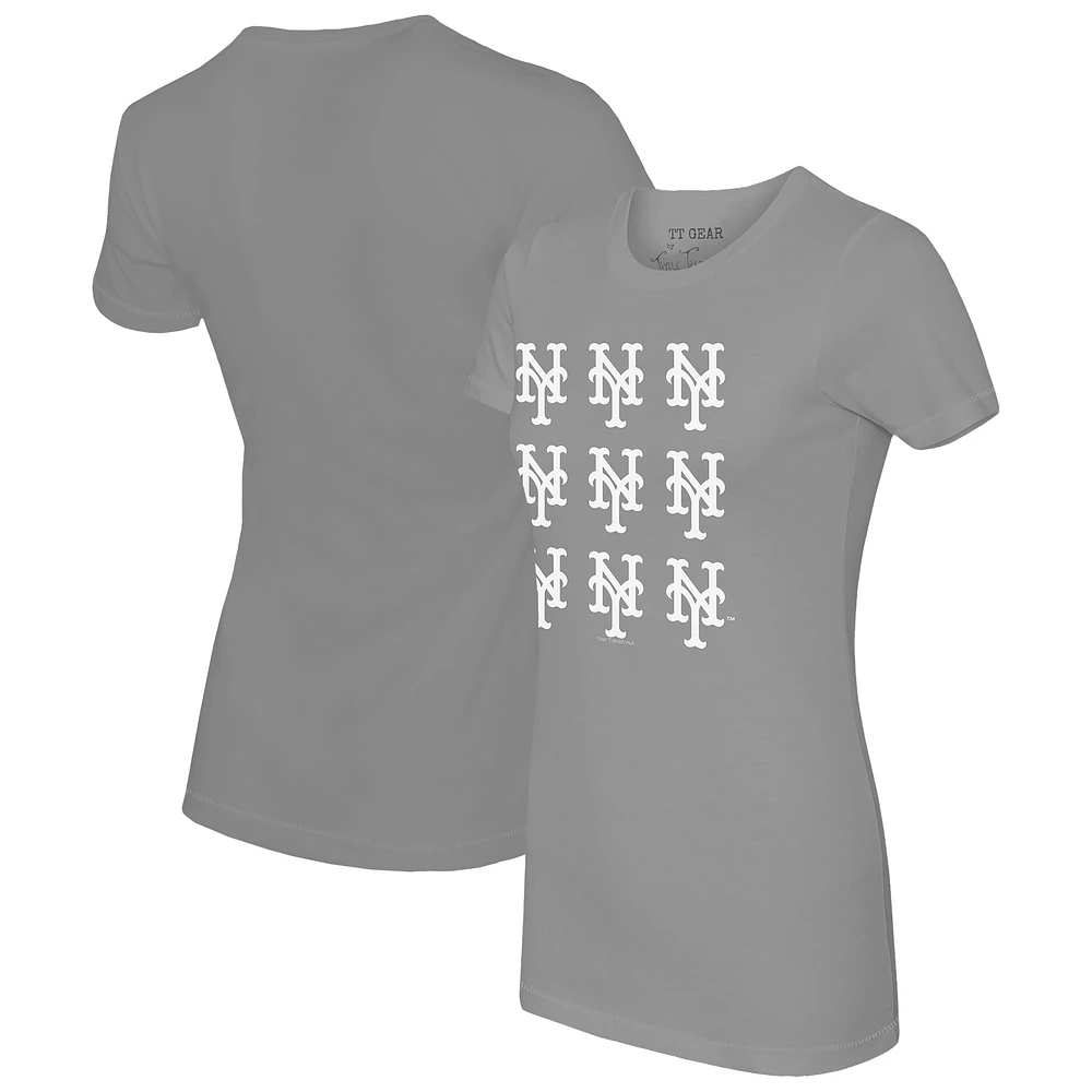 Women's Tiny Turnip Gray New York Mets Logo Grid T-Shirt