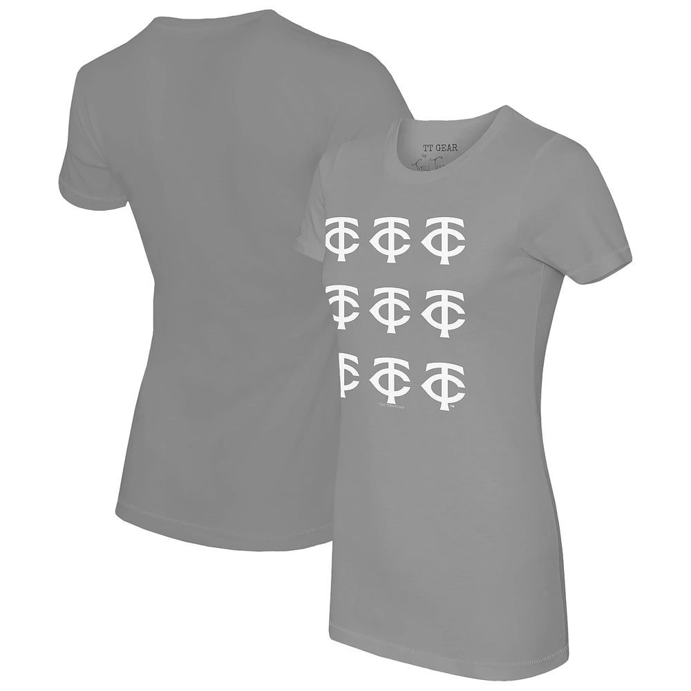 Women's Tiny Turnip Gray Minnesota Twins Logo Grid T-Shirt