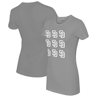 Women's Tiny Turnip Gray San Diego Padres Logo Grid T-Shirt