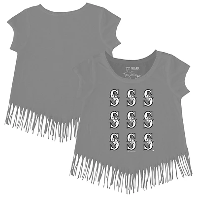 Girls Youth Tiny Turnip Gray Seattle Mariners Logo Grid Fringe T-Shirt