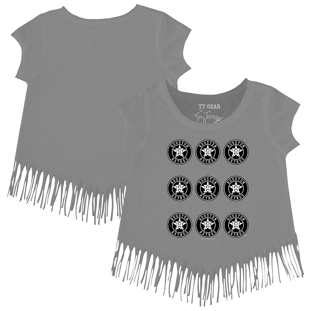 Girls Youth Tiny Turnip Gray Houston Astros Logo Grid Fringe T-Shirt