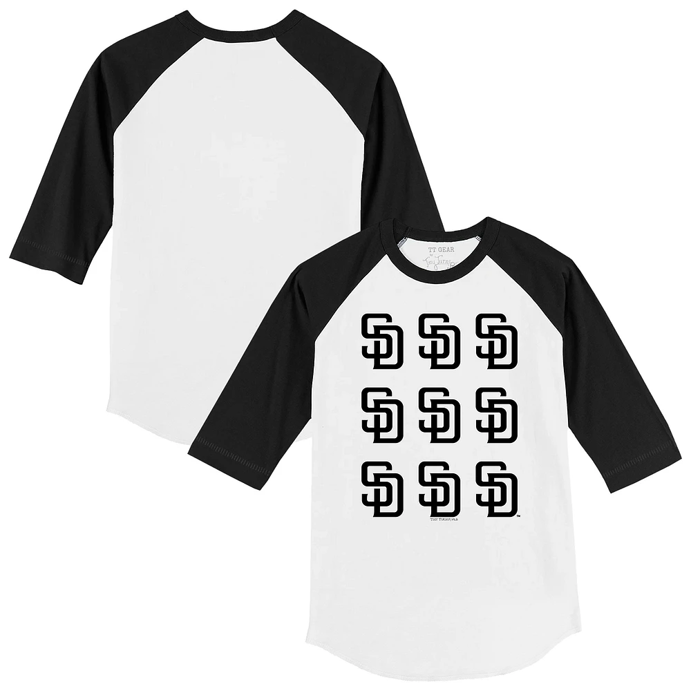 Youth Tiny Turnip White/Black San Diego Padres Logo Grid Raglan 3/4-Sleeve T-Shirt