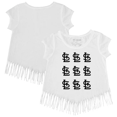 Girls Youth Tiny Turnip White St. Louis Cardinals Logo Grid Fringe T-Shirt