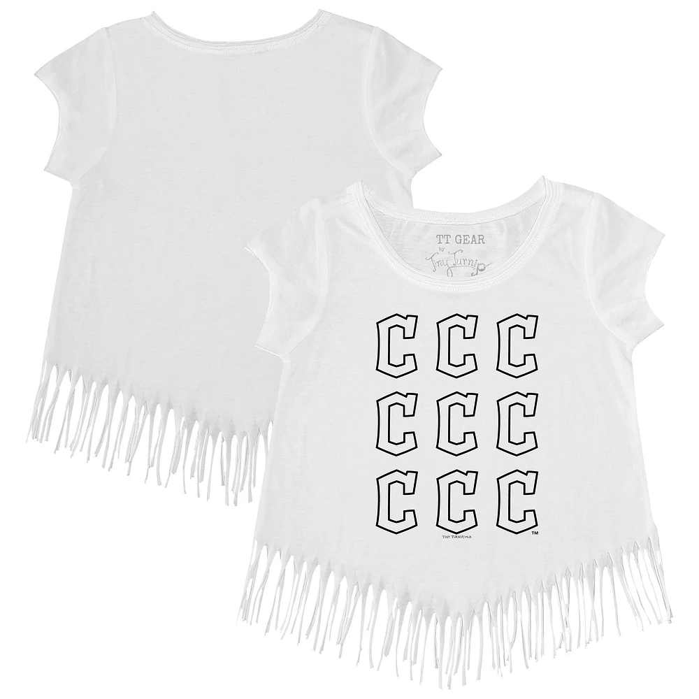 Girls Youth Tiny Turnip White Cleveland Guardians Logo Grid Fringe T-Shirt