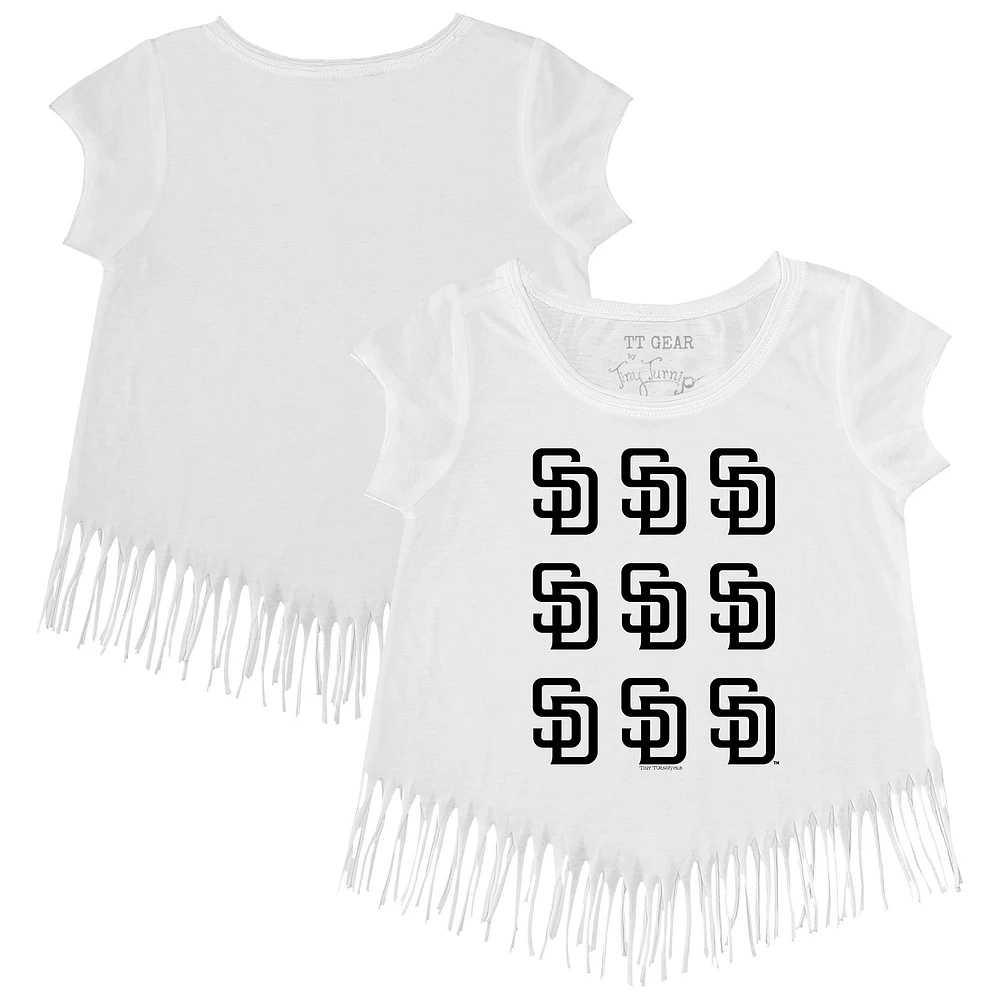 Girls Youth Tiny Turnip White San Diego Padres Logo Grid Fringe T-Shirt