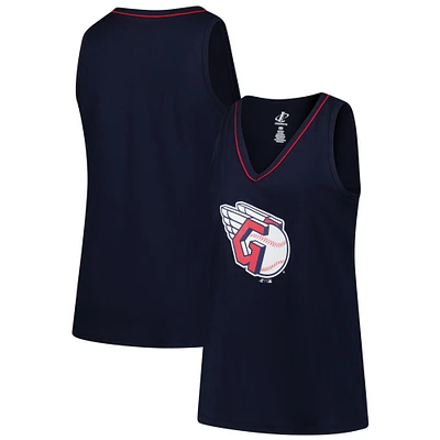 Women's Profile Navy Cleveland Guardians Plus Sized Stellar Win V-Neck Tank Top