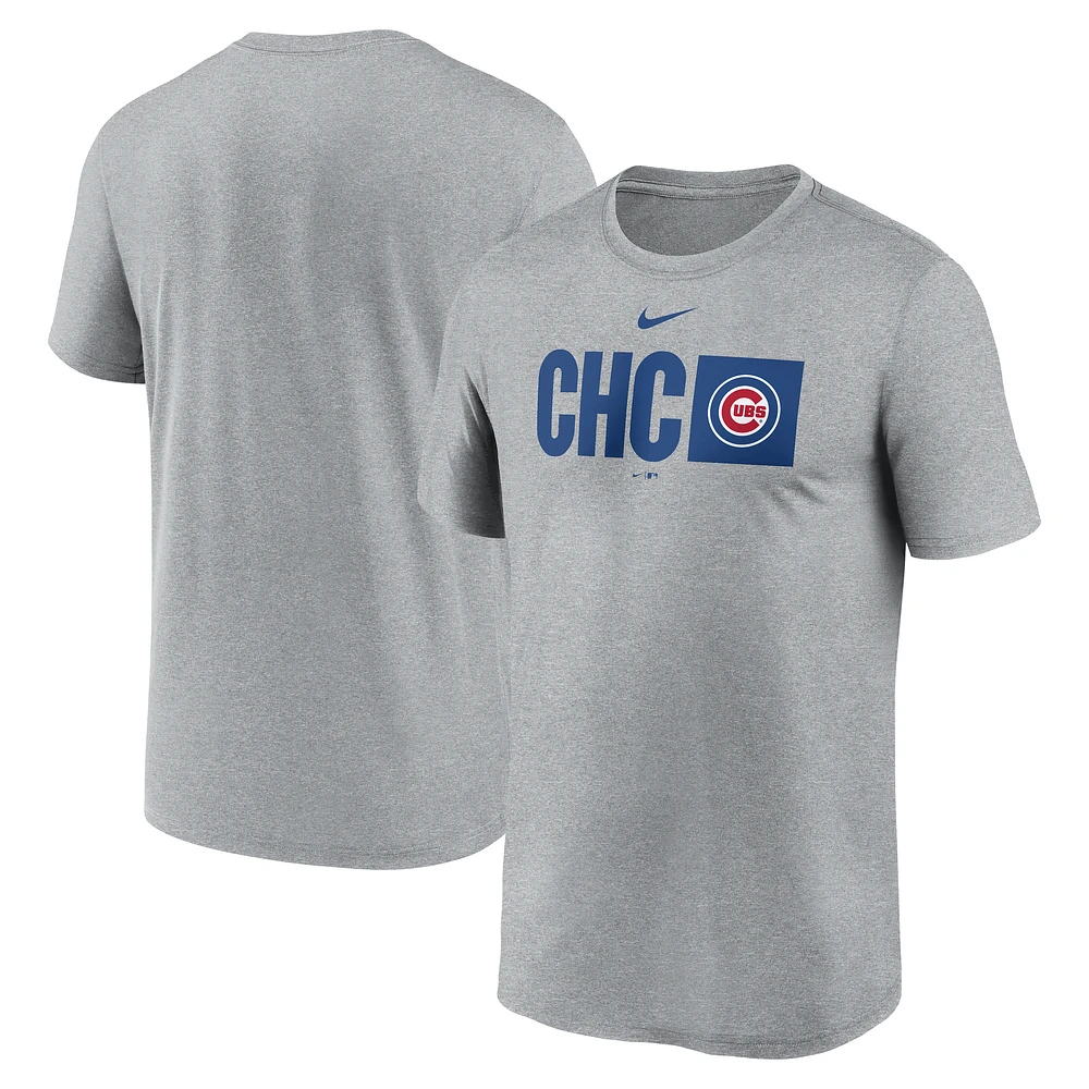 Men's Nike Heather Gray Chicago Cubs Tricode Legend Performance T-Shirt