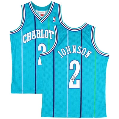Larry Johnson Charlotte Hornets Autographed Mitchell & Ness 1992-93 Teal Swingman Jersey