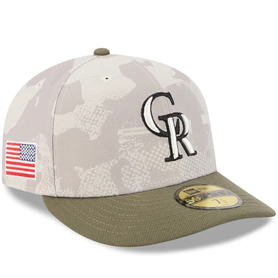 Men's New Era Light Beige/Olive Colorado Rockies 2025 Armed Forces Day 59FIFTY Fitted Hat