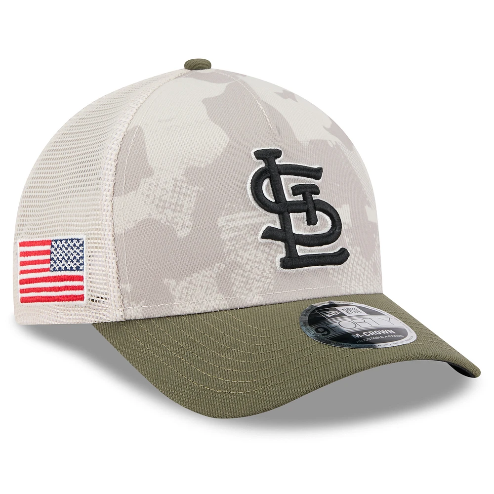 Men's New Era Light Beige/Olive St. Louis Cardinals 2025 Armed Forces Day 9FORTY M-Crown A-Frame Adjustable Hat