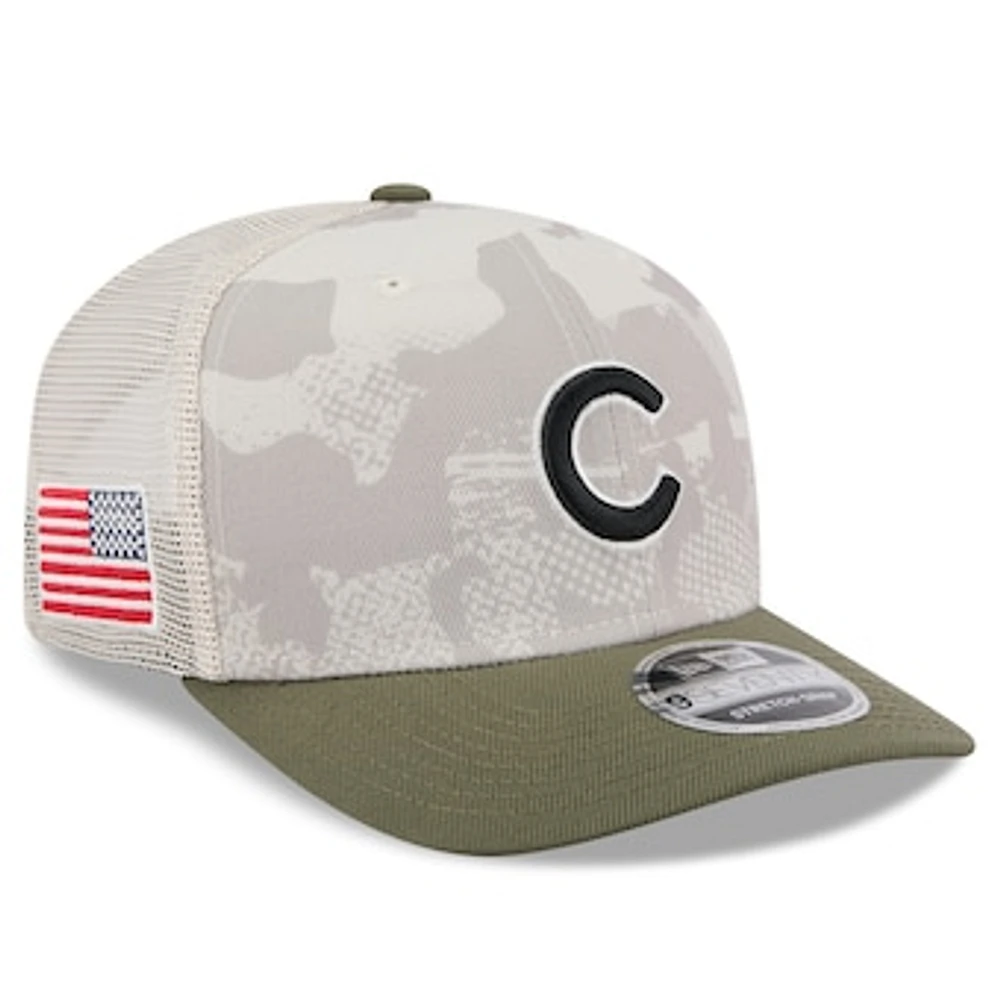 Men's New Era Light Beige/Olive Chicago Cubs 2025 Armed Forces Day 9SEVENTY Stretch-Snap Hat