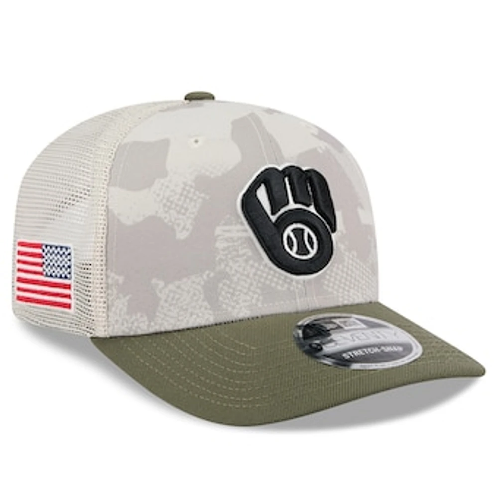 Men's New Era Light Beige/Olive Milwaukee Brewers 2025 Armed Forces Day 9SEVENTY Stretch-Snap Hat