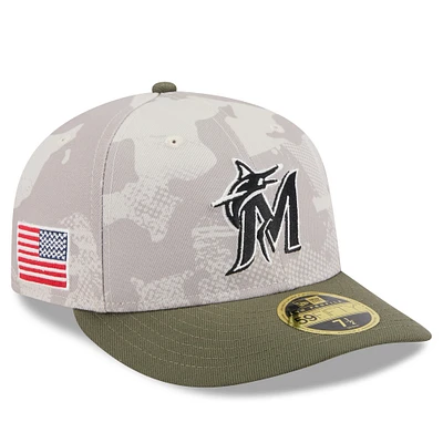 Men's New Era Light Beige/Olive Miami Marlins 2025 Armed Forces Day Low Profile 59FIFTY Fitted Hat