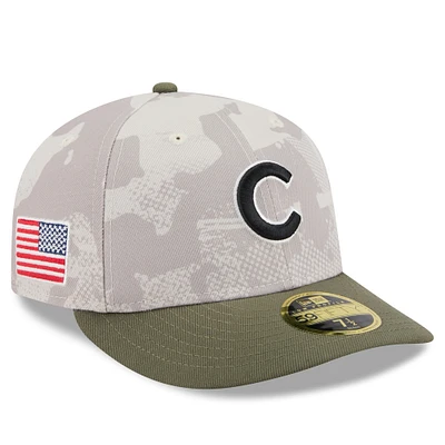 Men's New Era Light Beige/Olive Chicago Cubs 2025 Armed Forces Day Low Profile 59FIFTY Fitted Hat