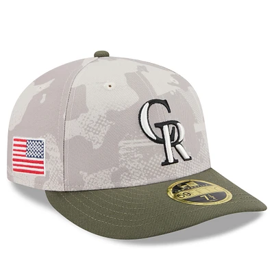Men's New Era Light Beige/Olive Colorado Rockies 2025 Armed Forces Day Low Profile 59FIFTY Fitted Hat