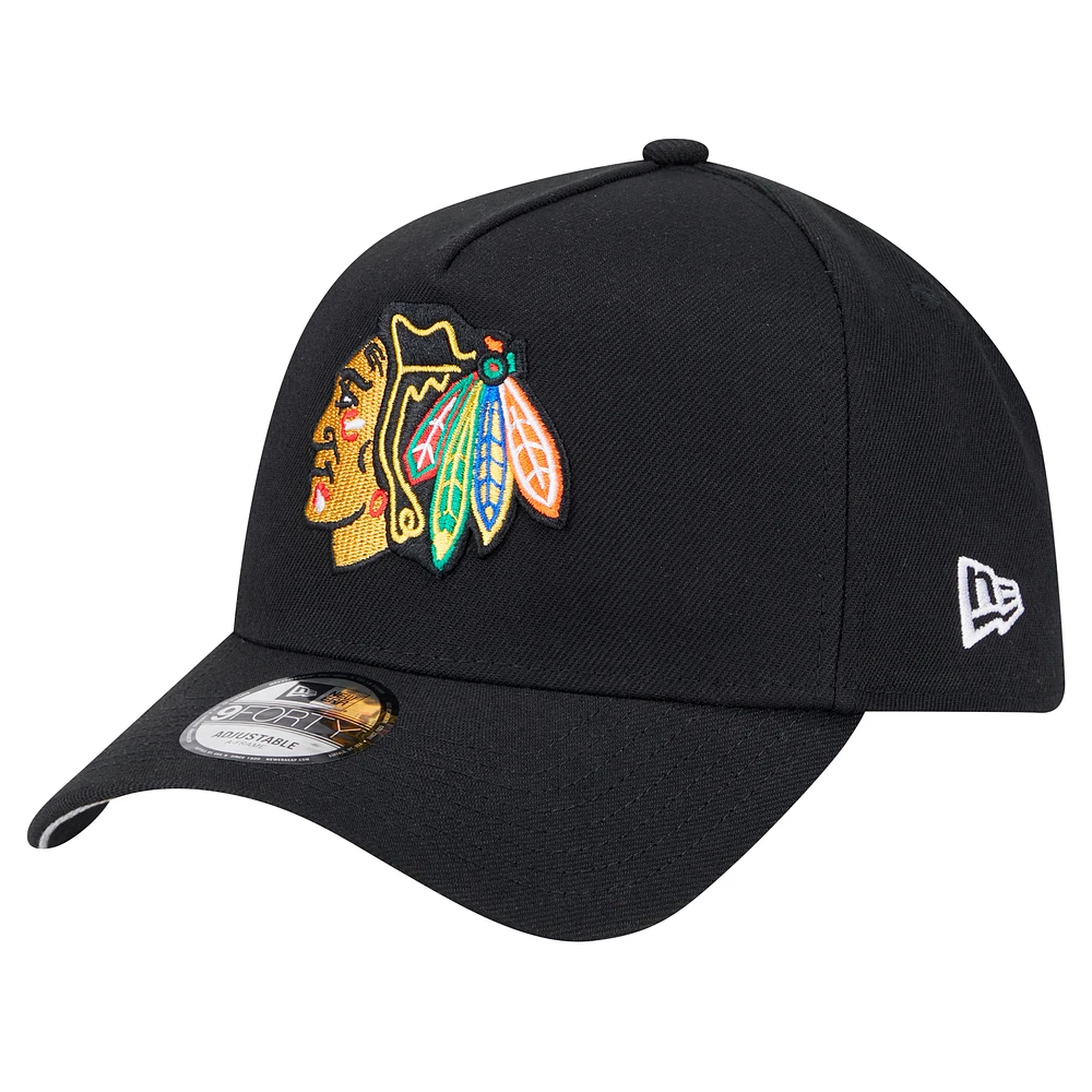 Men's New Era Black Chicago Blackhawks Core A-Frame 9FORTY Adjustable Hat
