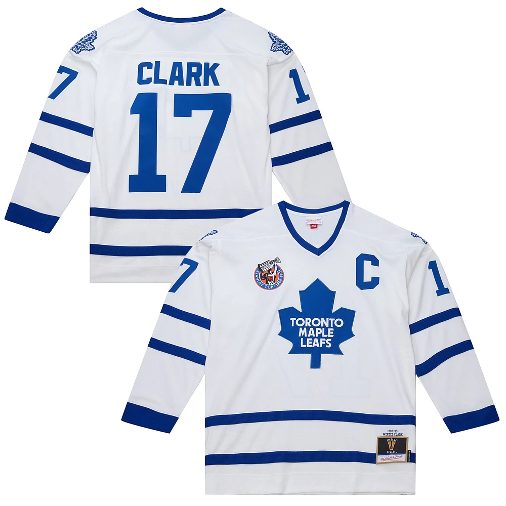 Men's Mitchell & Ness Wendel Clark White Toronto Maple Leafs 1992/93 Throwback Powerplay Jersey