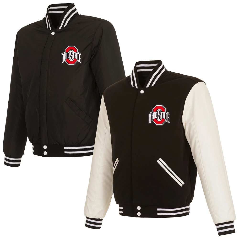 Men's JH Design Black Ohio State Buckeyes Reversible Fleece Full-Zip Jacket