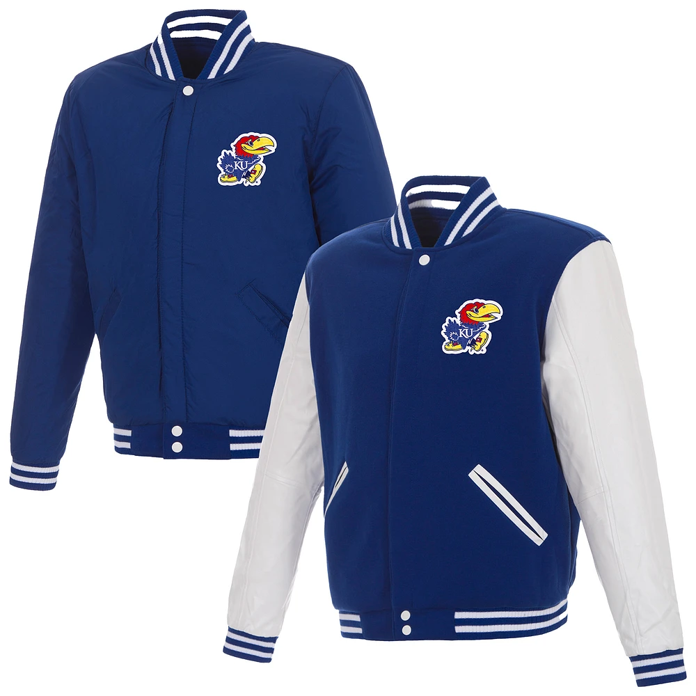 Men's JH Design Royal Kansas Jayhawks Reversible Fleece Full-Zip Jacket