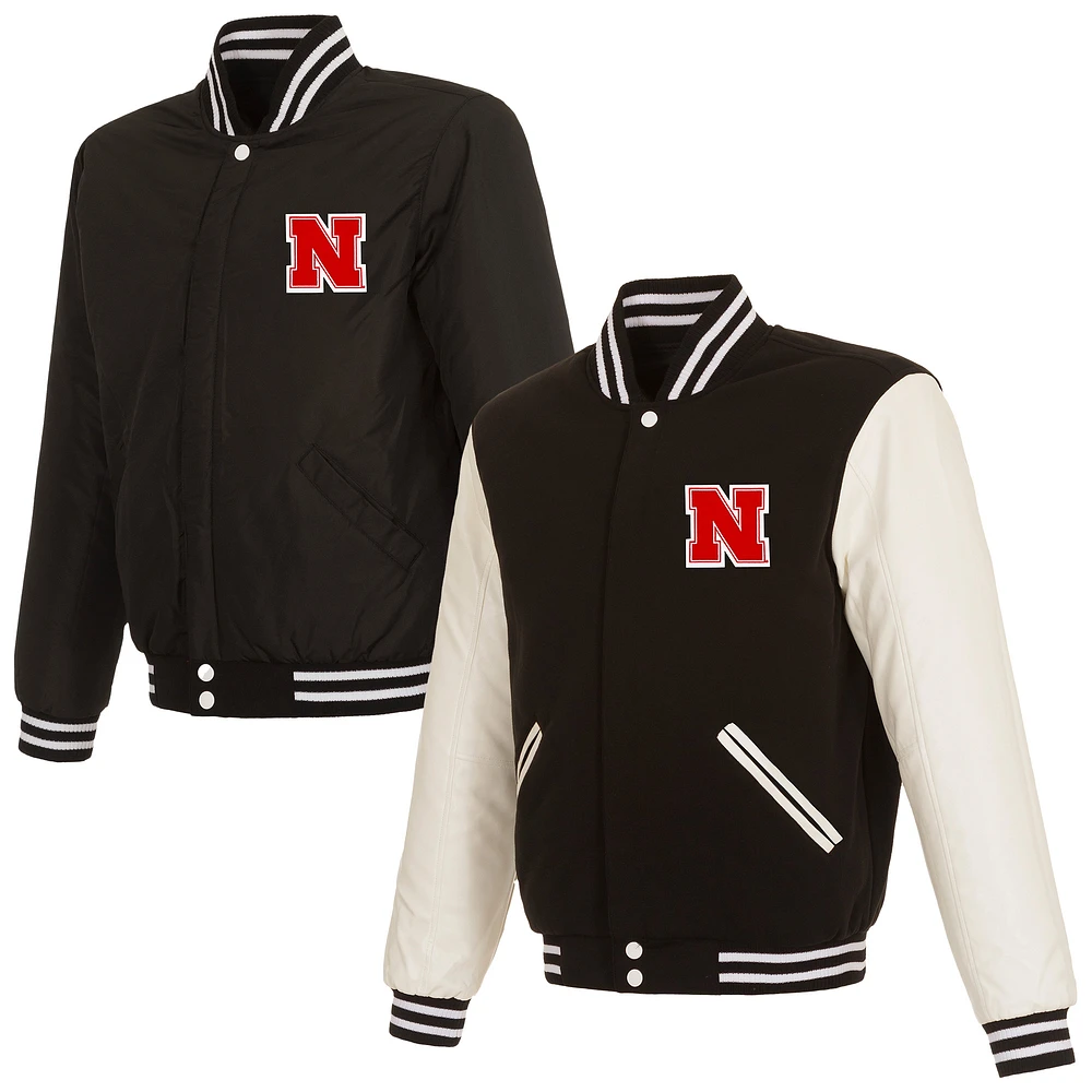 Men's JH Design Black Nebraska Huskers Reversible Fleece Full-Zip Jacket