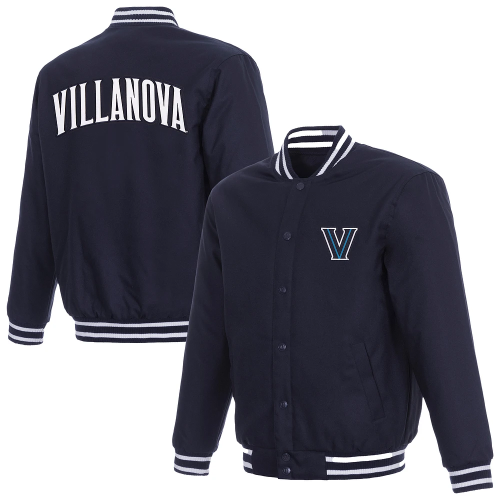 Men's JH Design Navy Villanova Wildcats Poly Twill Full-Snap Varsity Jacket