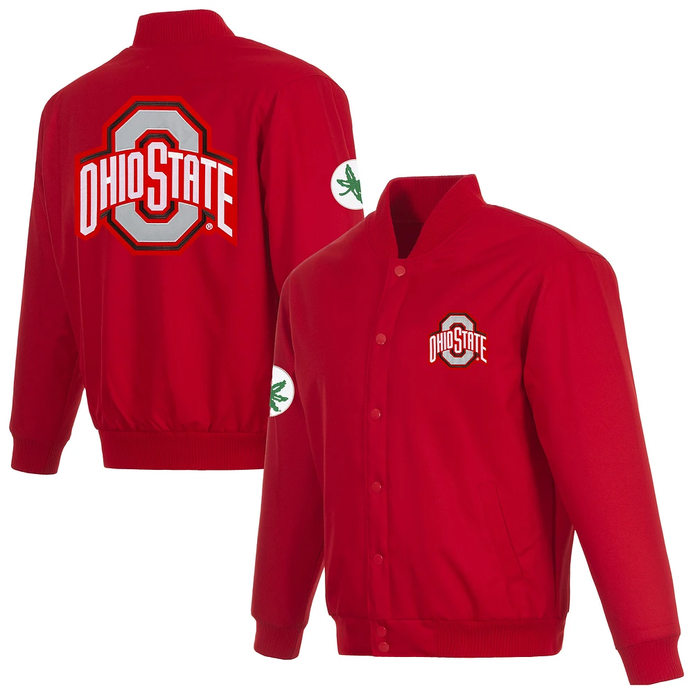 Men's JH Design Scarlet Ohio State Buckeyes Poly Twill Full-Snap Varsity Jacket