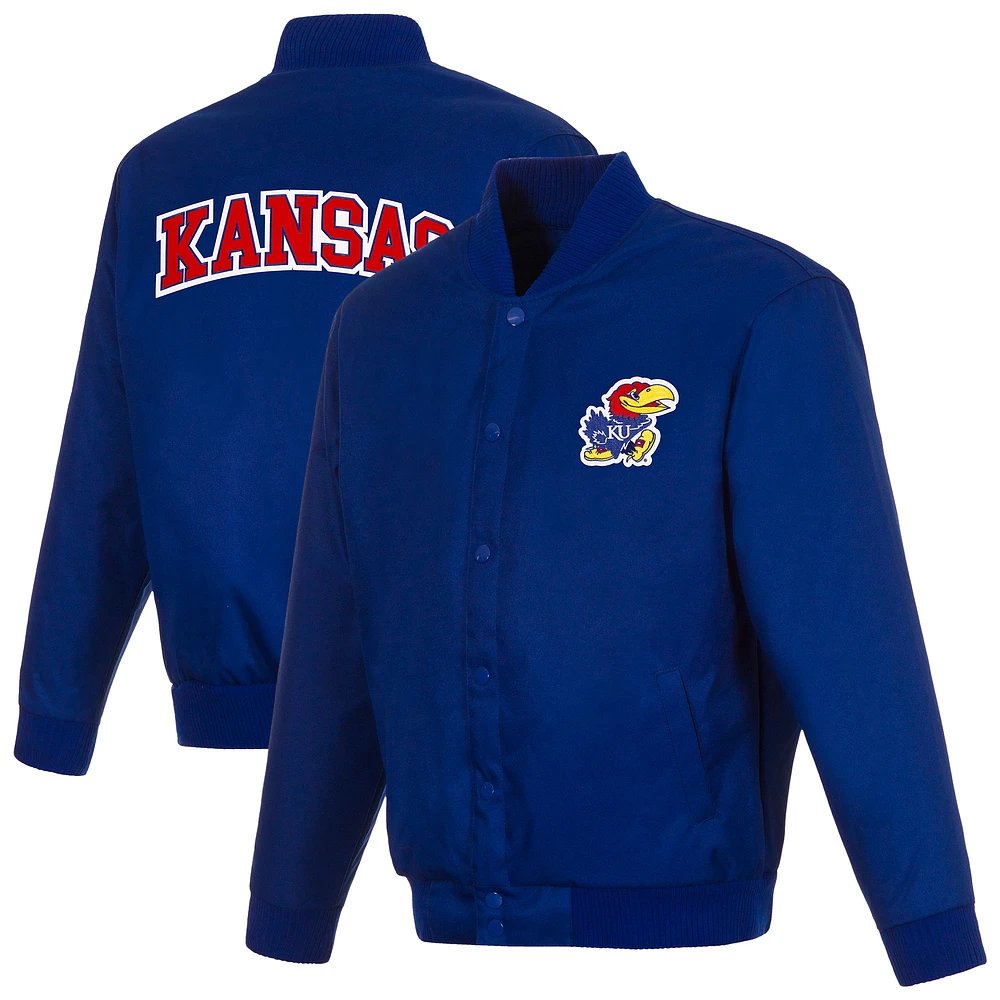 Men's JH Design Royal Kansas Jayhawks Poly Twill Full-Snap Varsity Jacket