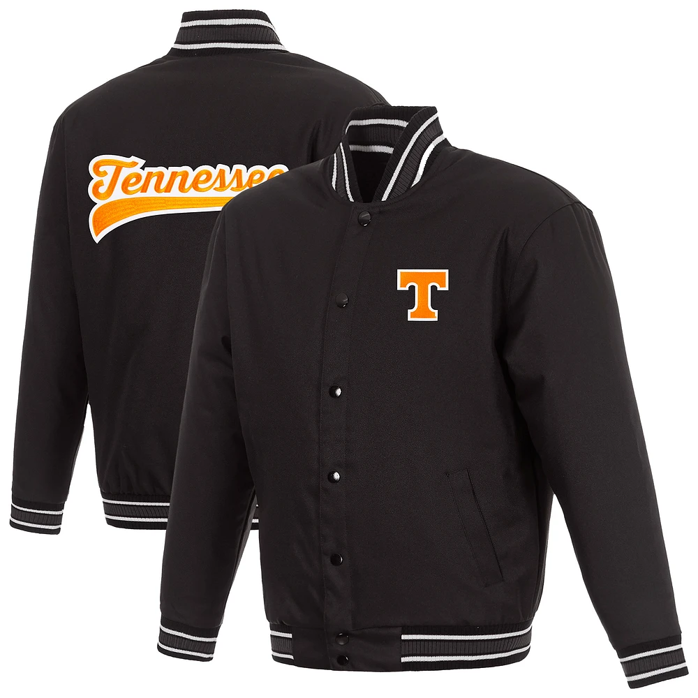 Men's JH Design Black Tennessee Volunteers Poly Twill Full-Snap Varsity Jacket