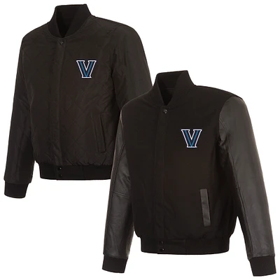Men's JH Design Black Villanova Wildcats Wool & Leather Reversible Full-Zip Varsity Jacket