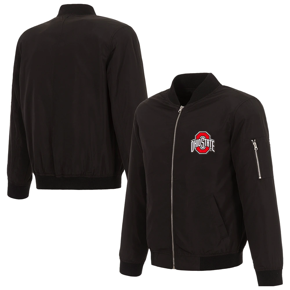 Men's JH Design Black Ohio State Buckeyes Full-Zip Bomber Jacket