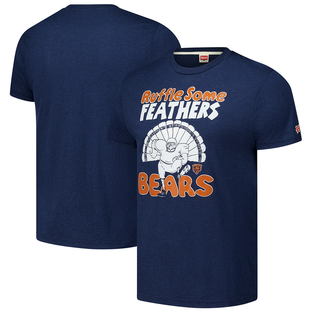 Unisex Homage Navy Chicago Bears Ruffle Some Feathers Tri-Blend T-Shirt
