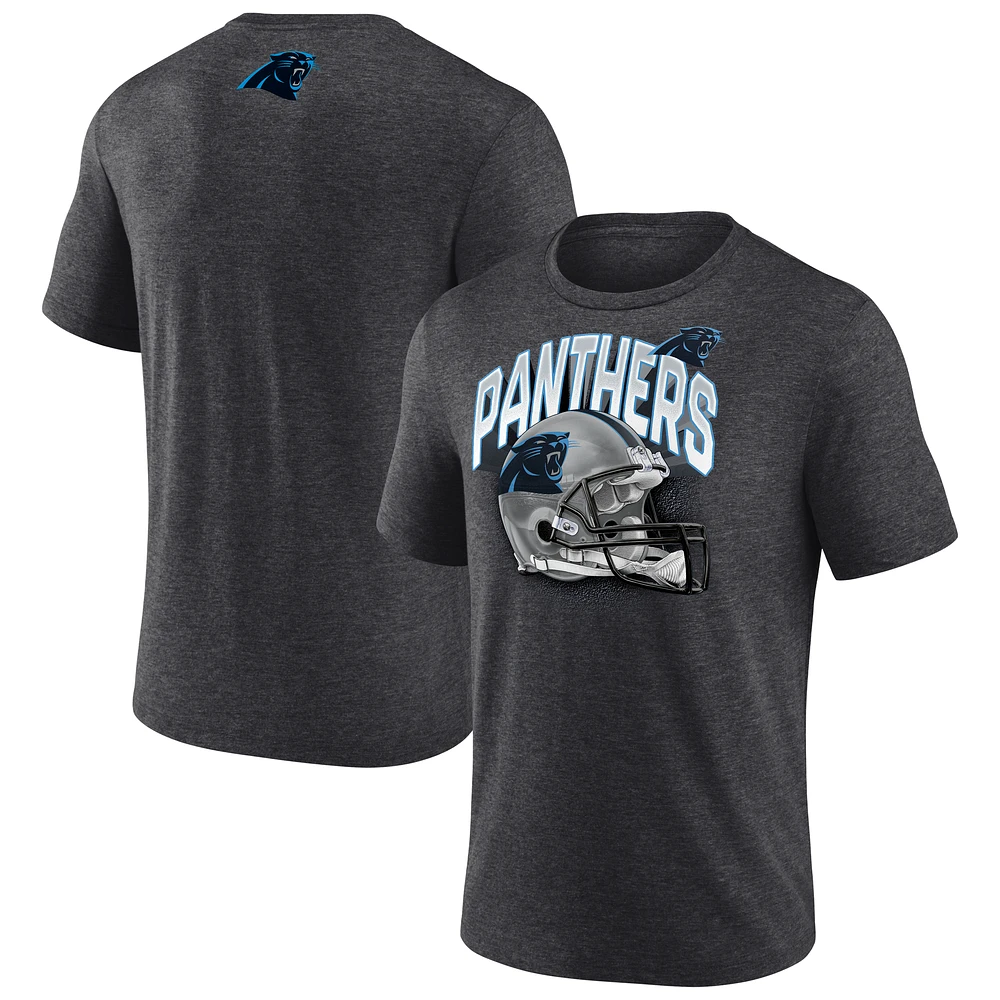 Men's Fanatics Heather Charcoal Carolina Panthers Tri-Blend Helmet End Around T-Shirt
