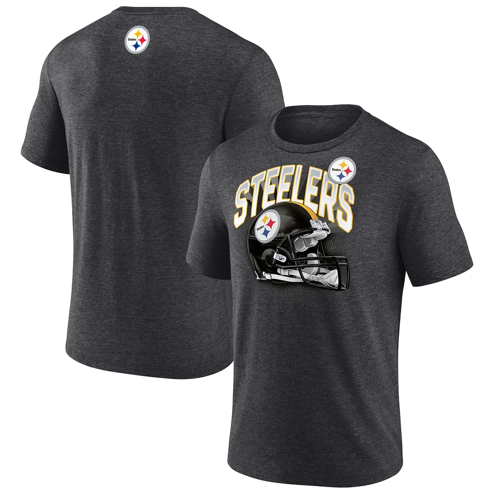 Men's Fanatics Heather Charcoal Pittsburgh Steelers Tri-Blend Helmet End Around T-Shirt