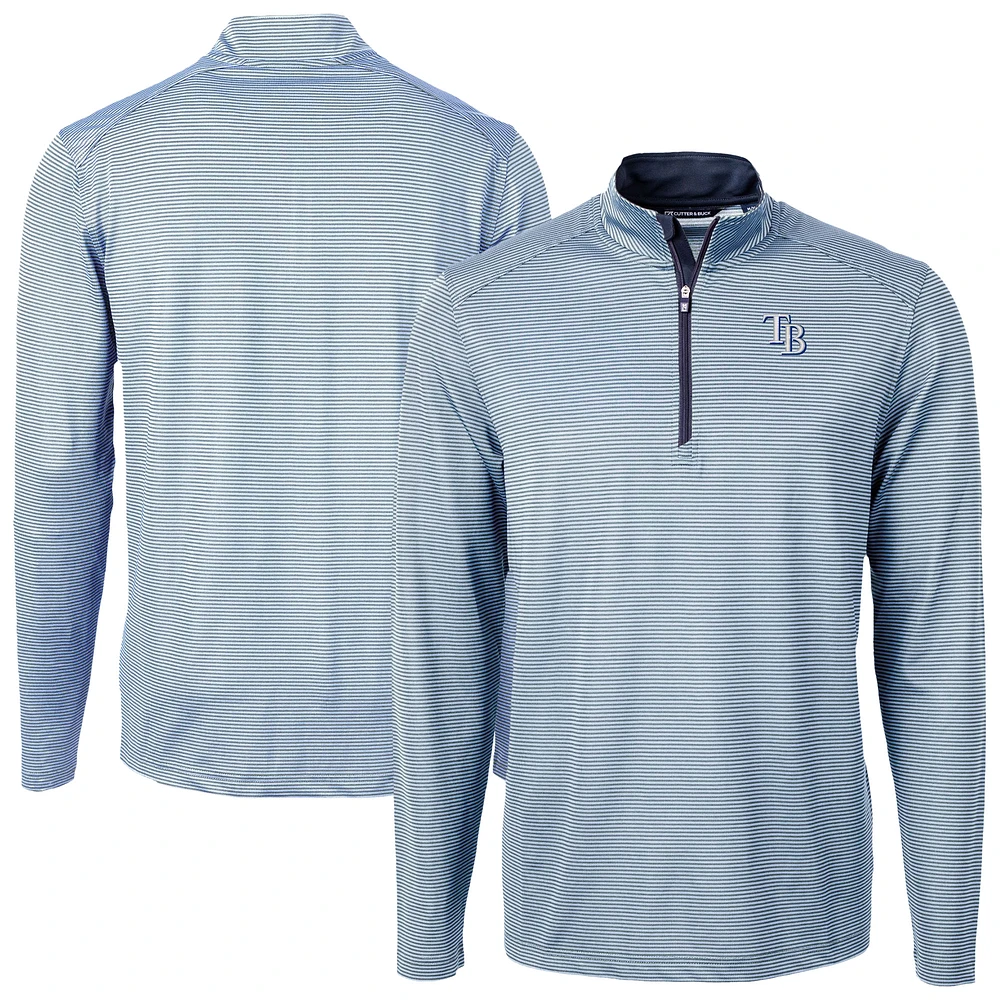 Men's Cutter & Buck Powder Blue Tampa Bay Rays Big Tall Virtue Eco Pique Micro Stripe Recycled Quarter-Zip Pullover Top
