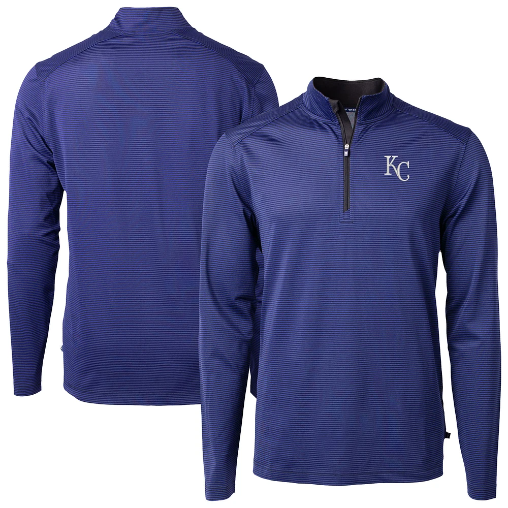 Men's Cutter & Buck Blue Kansas City Royals Big Tall Virtue Eco Pique Micro Stripe Recycled Quarter-Zip Pullover Top