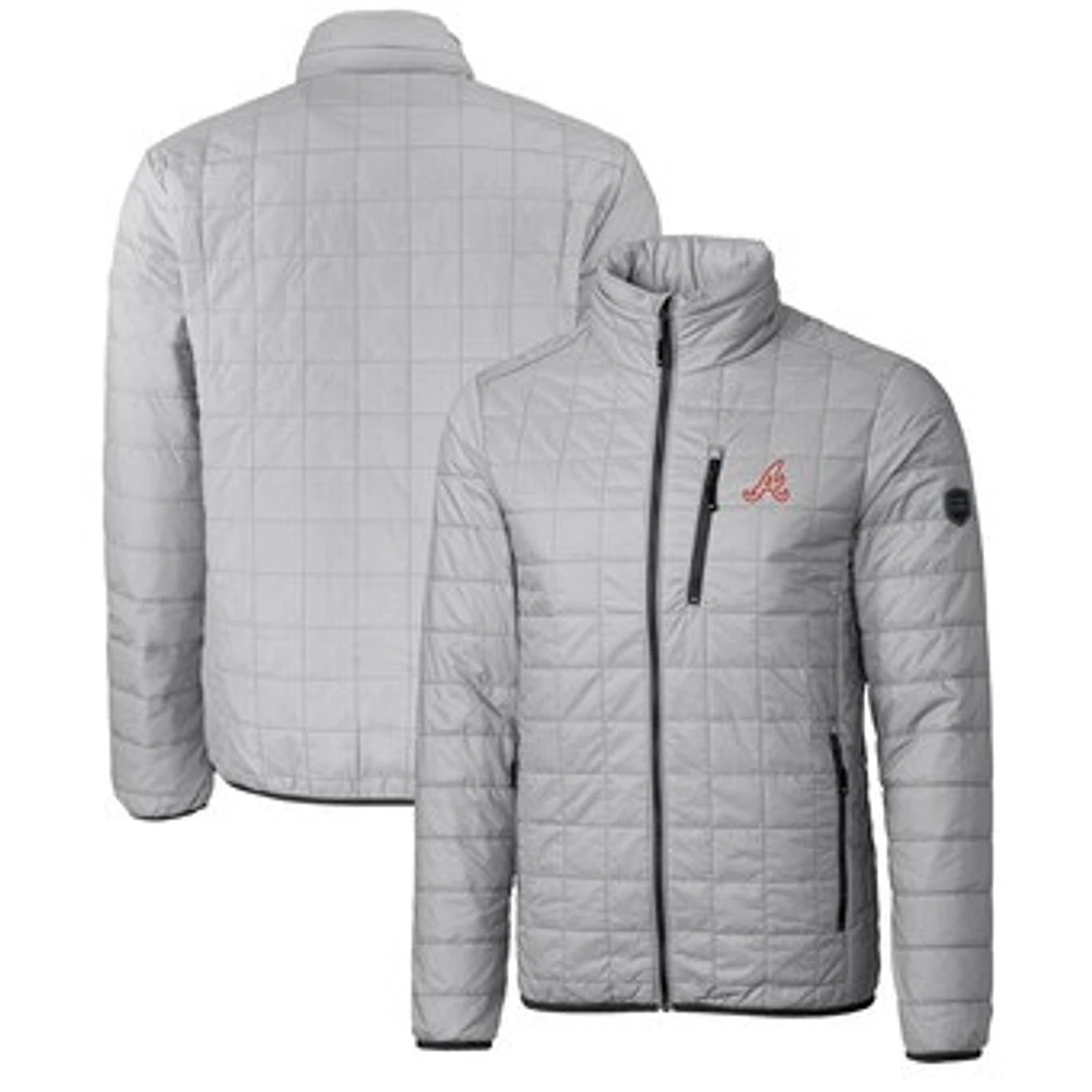 Men's Cutter & Buck Gray Atlanta Braves Big Tall Rainier PrimaLoft® Eco Insulated Full-Zip Hoodie Puffer Jacket