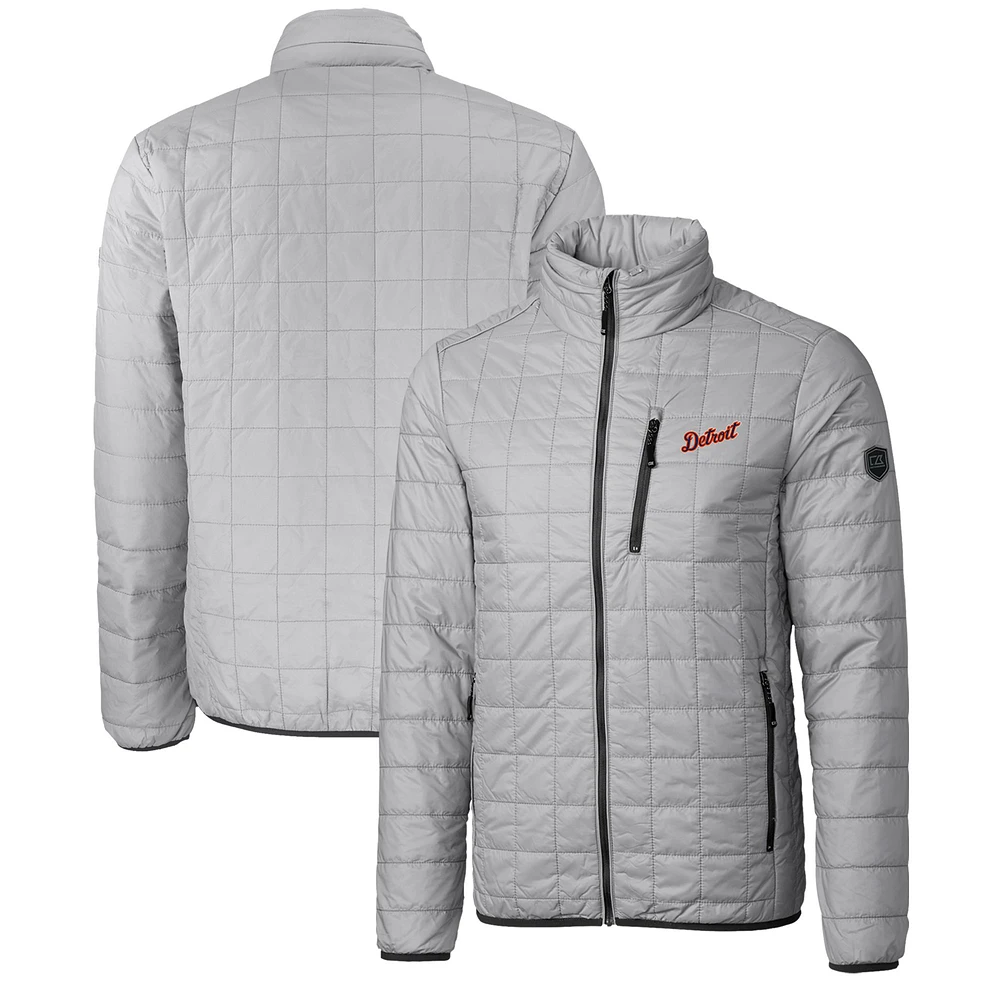 Men's Cutter & Buck Gray Detroit Tigers Big Tall Rainier PrimaLoft® Eco Insulated Full-Zip Hoodie Puffer Jacket