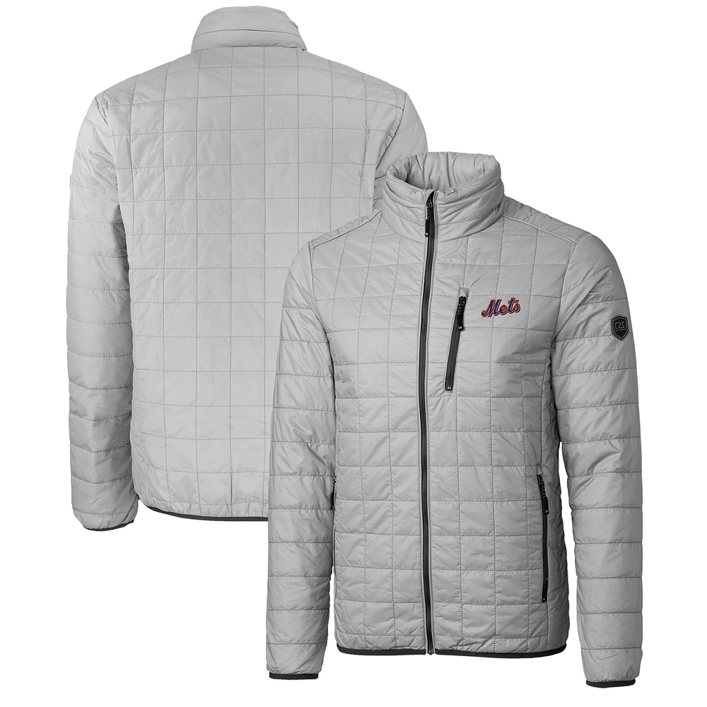 Men's Cutter & Buck Gray New York Mets Big Tall Rainier PrimaLoft® Eco Insulated Full-Zip Hoodie Puffer Jacket