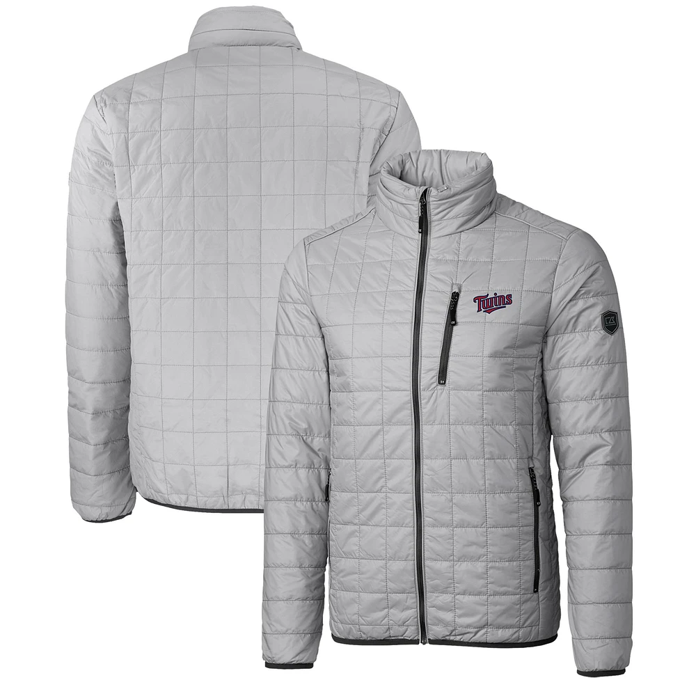 Men's Cutter & Buck Gray Minnesota Twins Big Tall Rainier PrimaLoft® Eco Insulated Full-Zip Hoodie Puffer Jacket